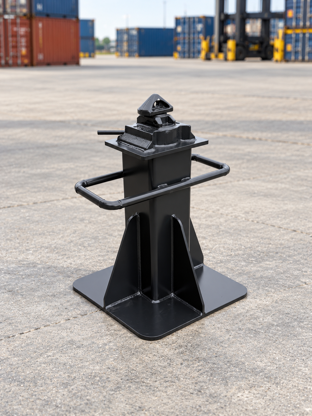 Nordarc CS600 Twistlock steel container corner stand with twistlock top connection in a container yard